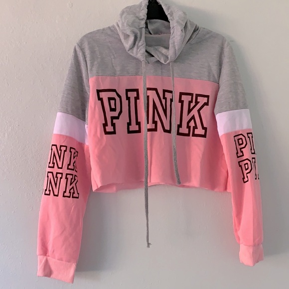 PINK Victoria's Secret Sweaters - Pink Victoria's Secret Color Block Cropped Hooded Sweater